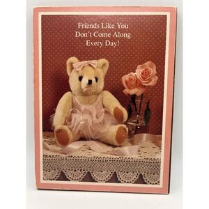 Vintage 80's Teddy Bear Ballerina Picture Friend Motivational Pink 6x8" Wood